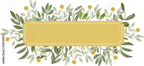 yellow green florals and leaves watercolor frame