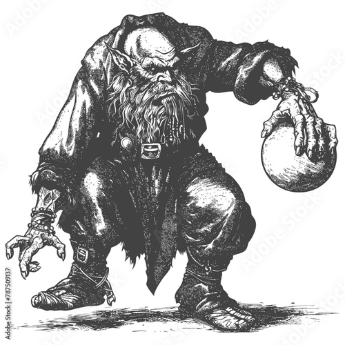 ogre mage or necromancer with magical orb images using Old engraving style