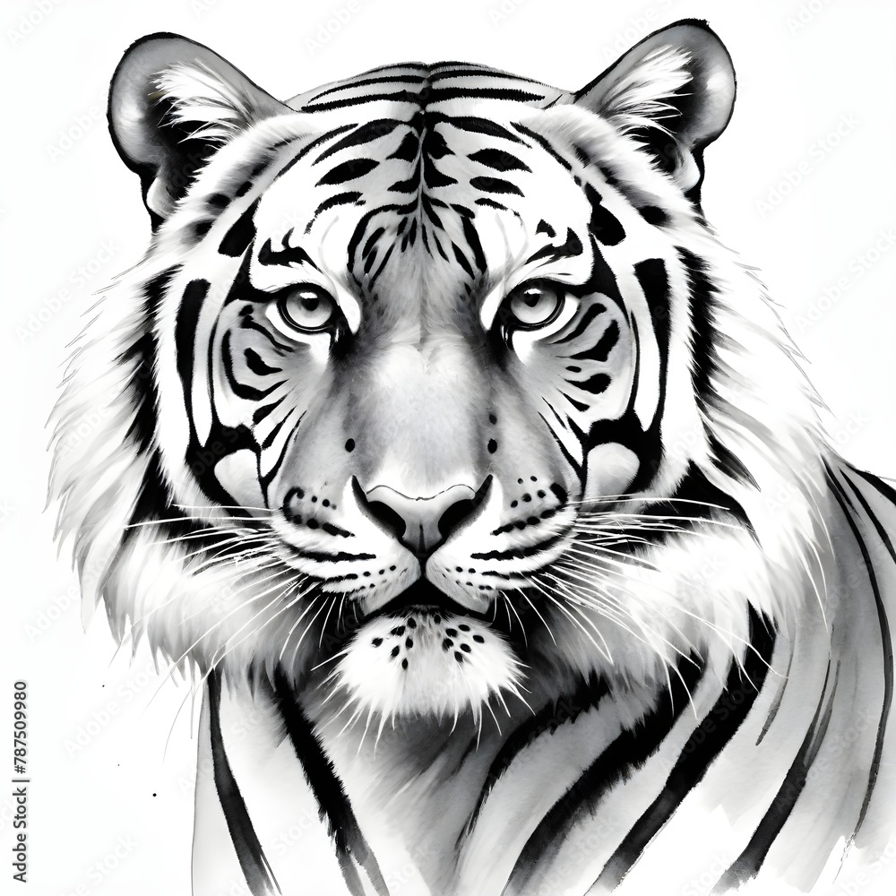 Captivating Tiger Face in Monochromatic Style Captivating Tiger Face in Monochromatic Style