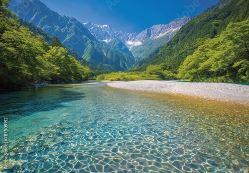 River Flowing Through Lush Green Valley