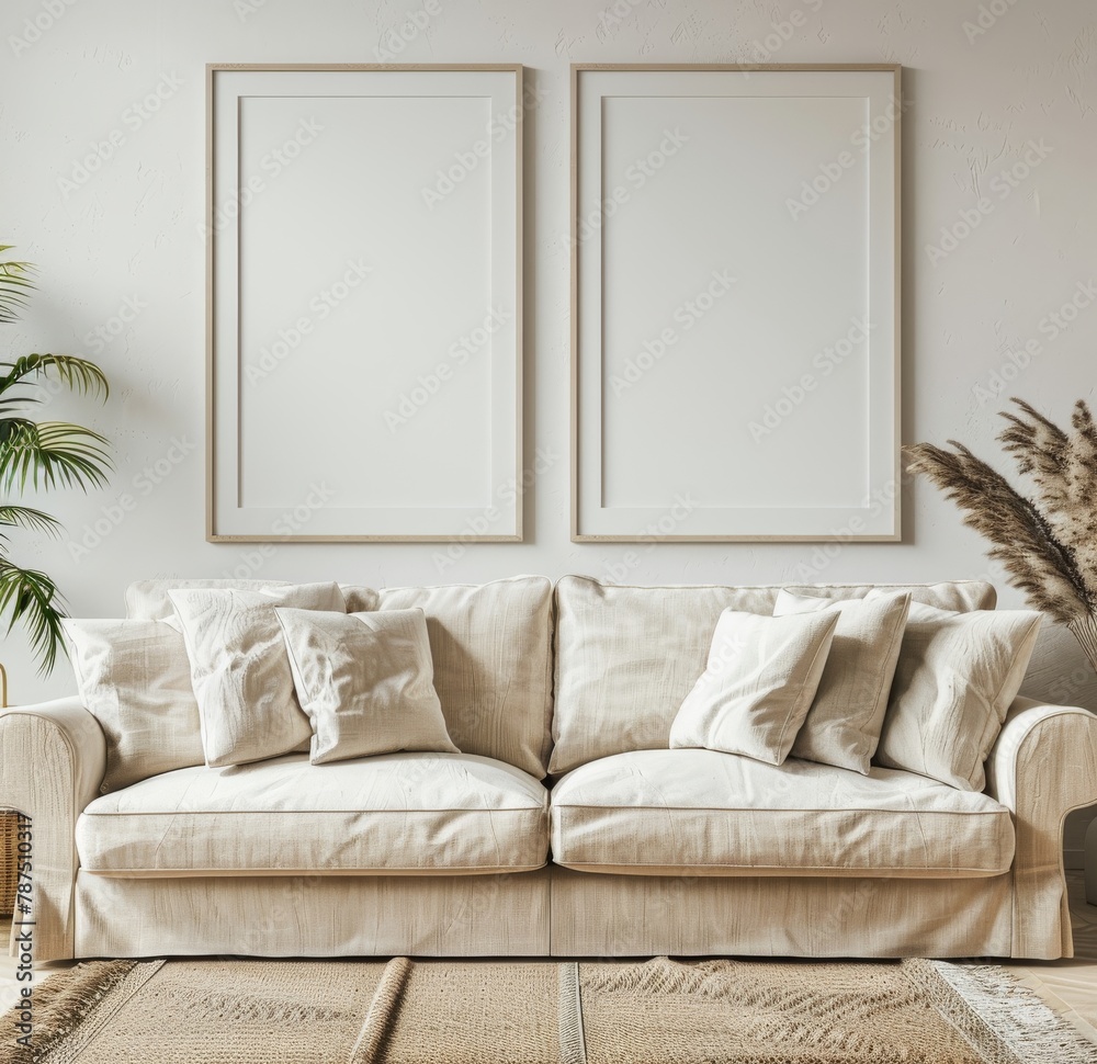 Naklejka premium Large White Couch in a Living Room