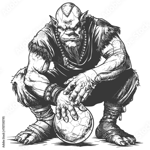 ogre mage or necromancer with magical orb images using Old engraving style