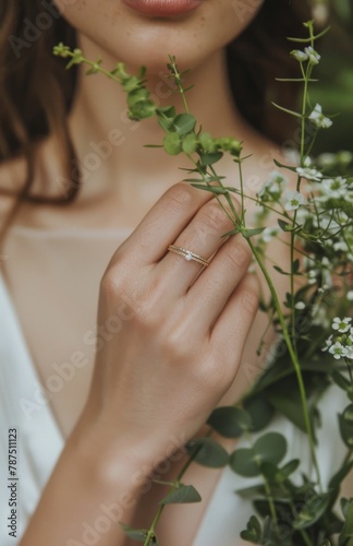 Woman in White Dress Holding Bouquet of Flowers