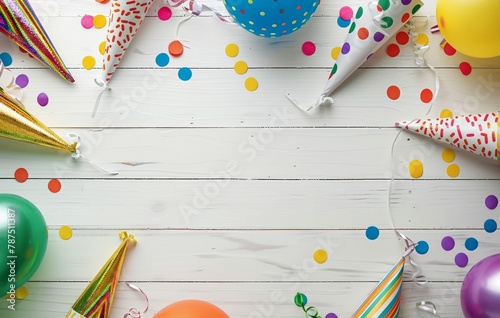 White Table Covered With Balloons and Confetti