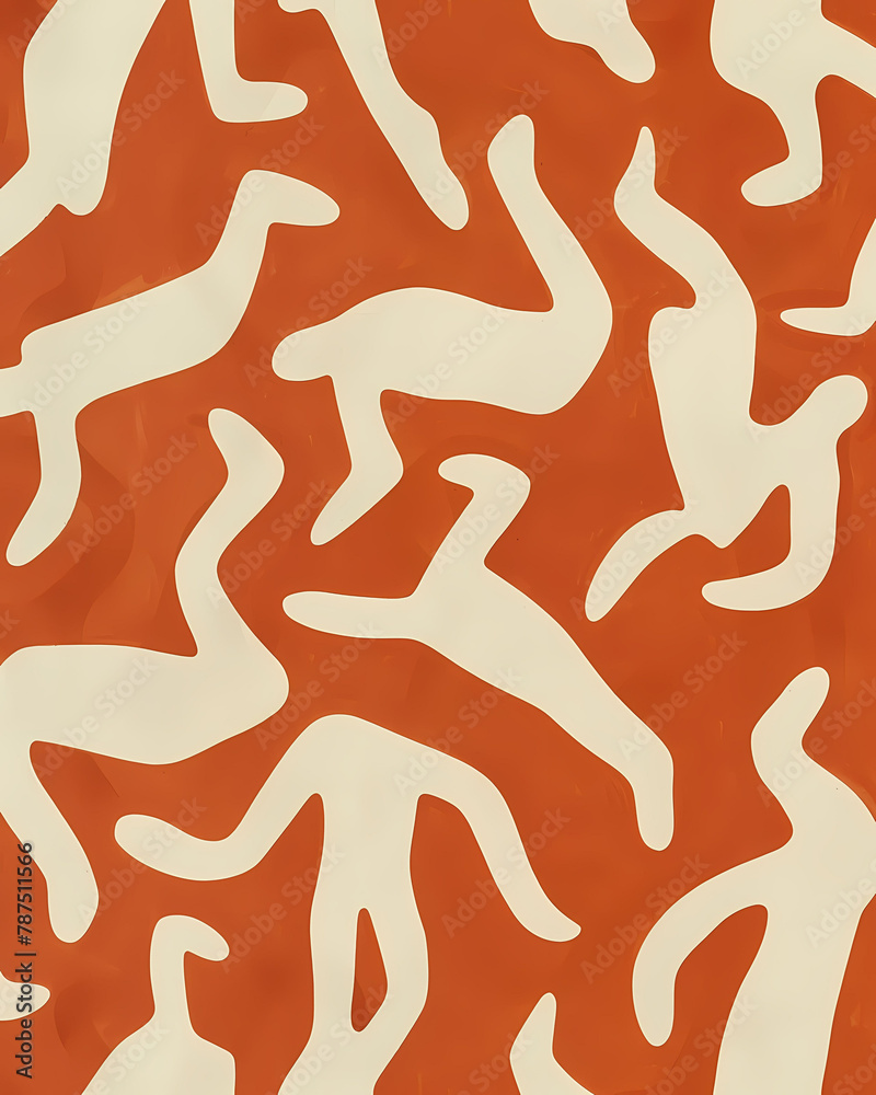 Abstract, Caricature, Minimal, Textural, Mesoamerican, Interactive, Dogs, Eroded, Orange, Beige, Pattern, White, Painting, Art