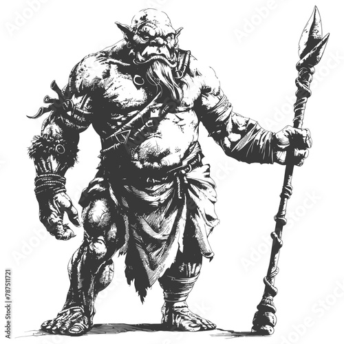 ogre mage or necromancer with magical staff images using Old engraving style