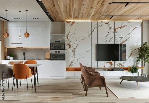 Modern Living Room With Couch, Table, and TV