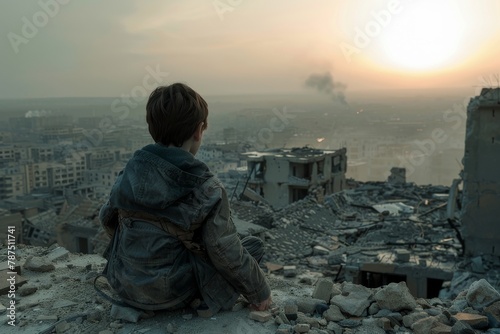 Person Sitting on Top of Rubble