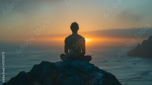 Serenity at Sunrise: A Quiet Moment of Inner Reflection. Concept Nature Photography, Sunrise Silhouettes, Mindfulness Practice, Tranquil Landscapes