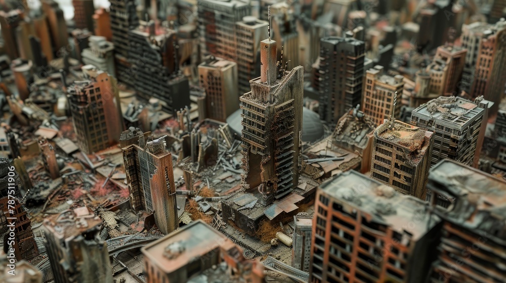 Obraz premium A detailed model of a post-apocalyptic cityscape AI generated illustration