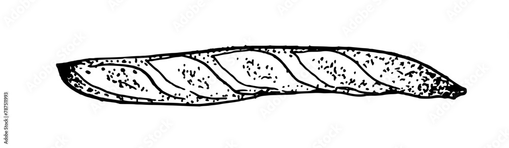 Obraz premium Bread baguette hand drawn flat vector illustration for poster, print, home decoration, menu cover, invitation, design template. 