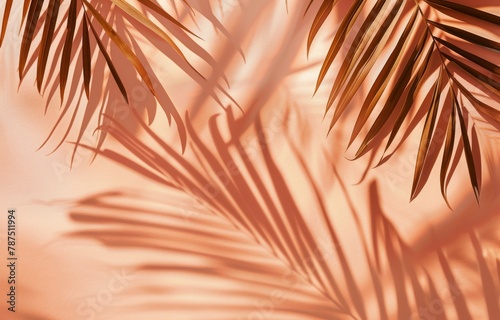 Close Up of Palm Leaves on Pink Background