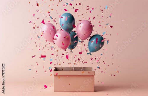 Box Filled With Pink and Blue Balloons