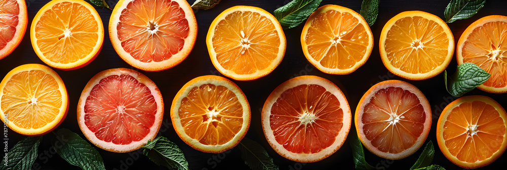 Freshness and Nutrition Citrus Delight in Vibrant Orange Color, illustration of healthy oranges dipping into juice