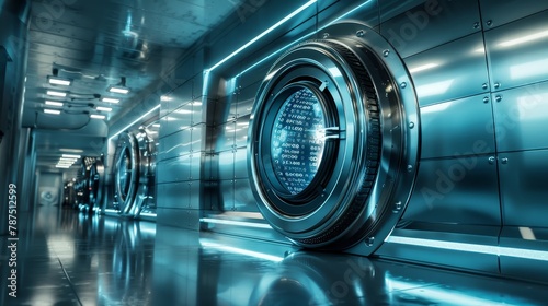 A futuristic bank vault with digital security measures AI generated illustration