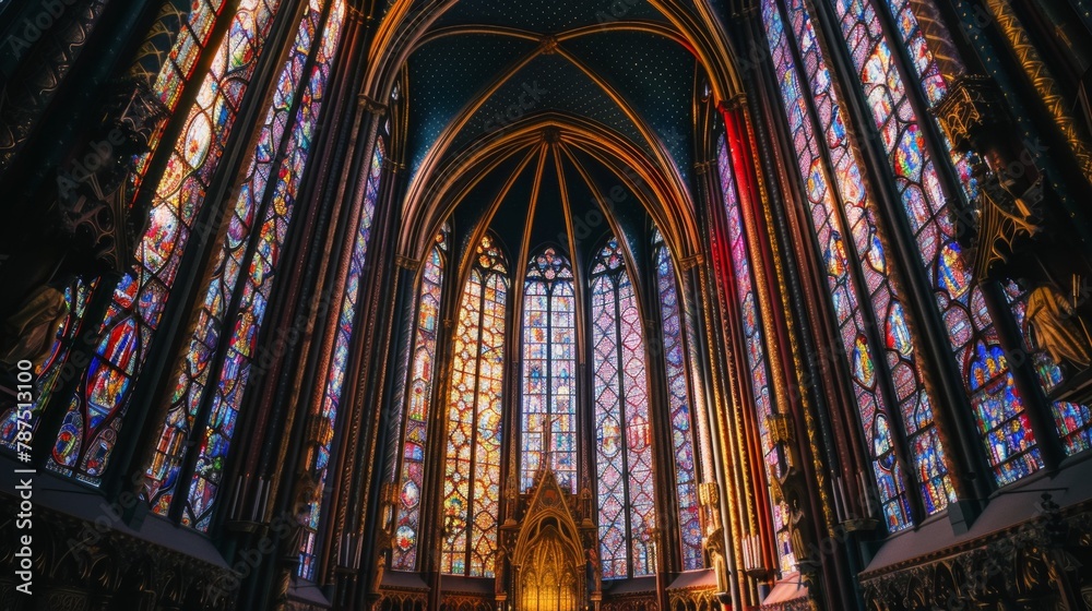 A gothic cathedral with stained glass windows  AI generated illustration