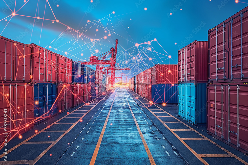 Containers from diverse origins are visually linked by digital pathways ...