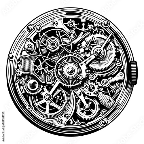 Old wristwatch with a complex mechanism. Sketch board imitation. Vector, generative ai.