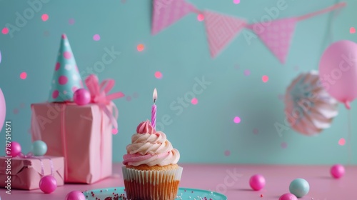 Cupcake With Lit Candle on Plate
