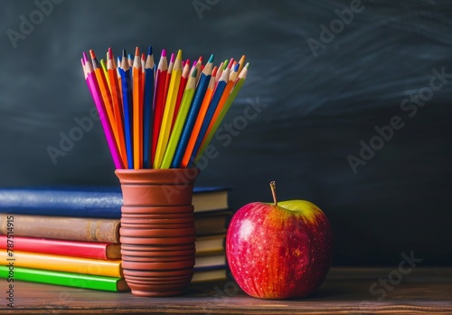 Red Apple on Stack of Books