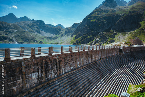 Gloriette reservoir and the Dam in French Pyrenees, Estaube valley, Hautes Pyrenees