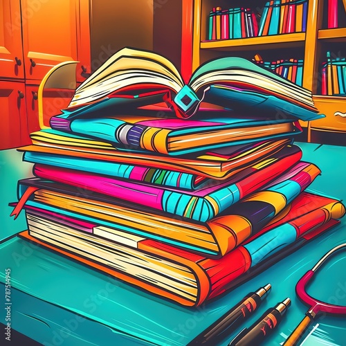 Textbooks stacked high on a desk, their pages brimming with medical knowledge, an educational closeup