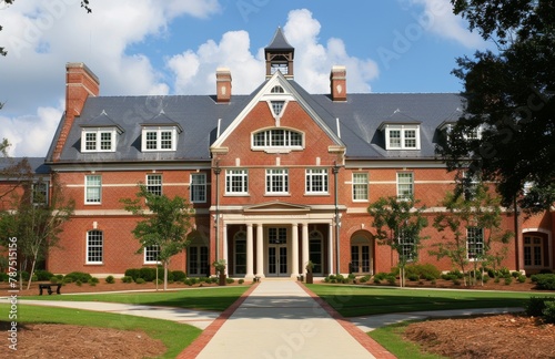 Large Red Brick House With Black Roof