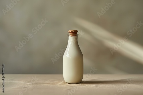 Fresh bottle of milk on neutral background © Sandu
