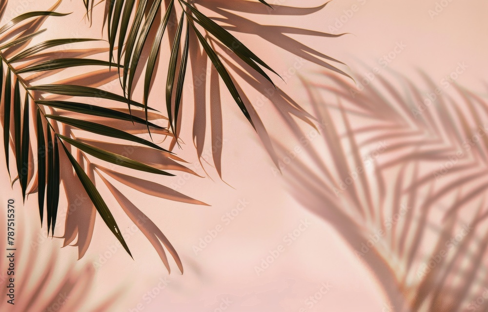 Obraz premium Close Up of Palm Leaves on Pink Background
