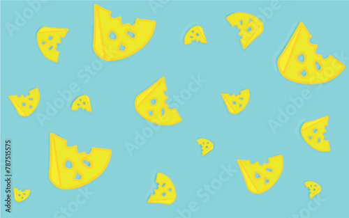 Cartoon pattern of cheese and mice. Pattern for children. Illustration with mice and a slice of cheese for printing on fabric, paper, bed linen, pajamas, stationery, wallpaper, notepads, dishes.