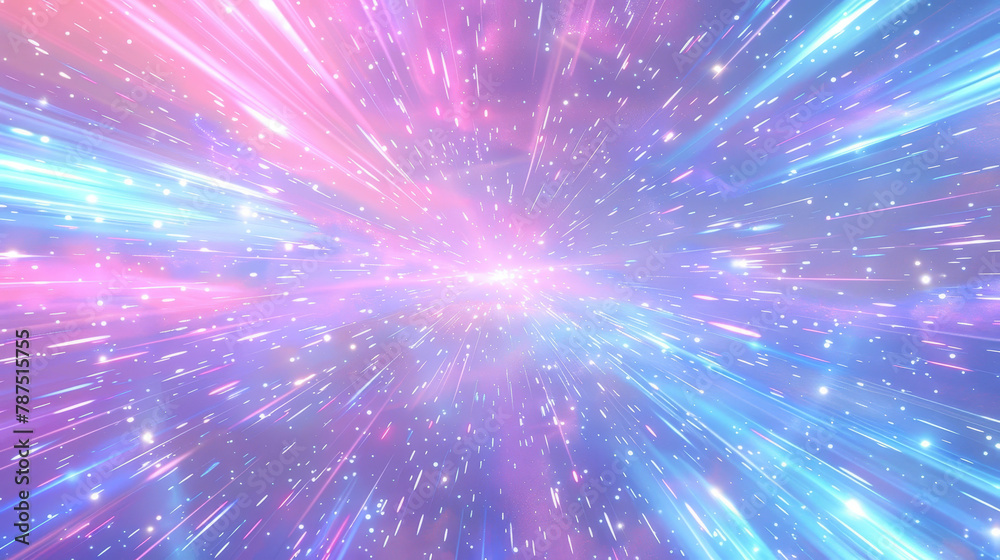Naklejka premium Vibrant abstract starburst in pinks and blues simulating light speed.