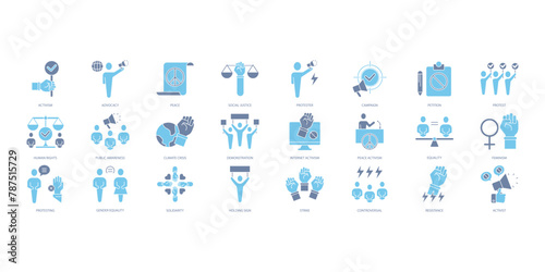 activism icons set. Set of editable stroke icons.Set of activism