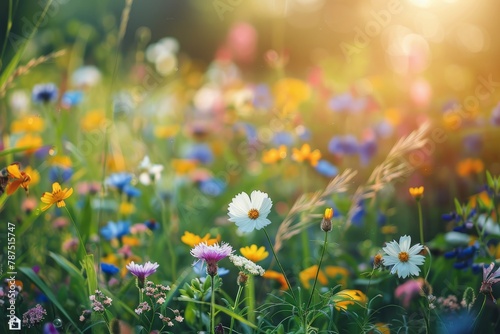 Field of Wildflowers With Sun Shining © olegganko