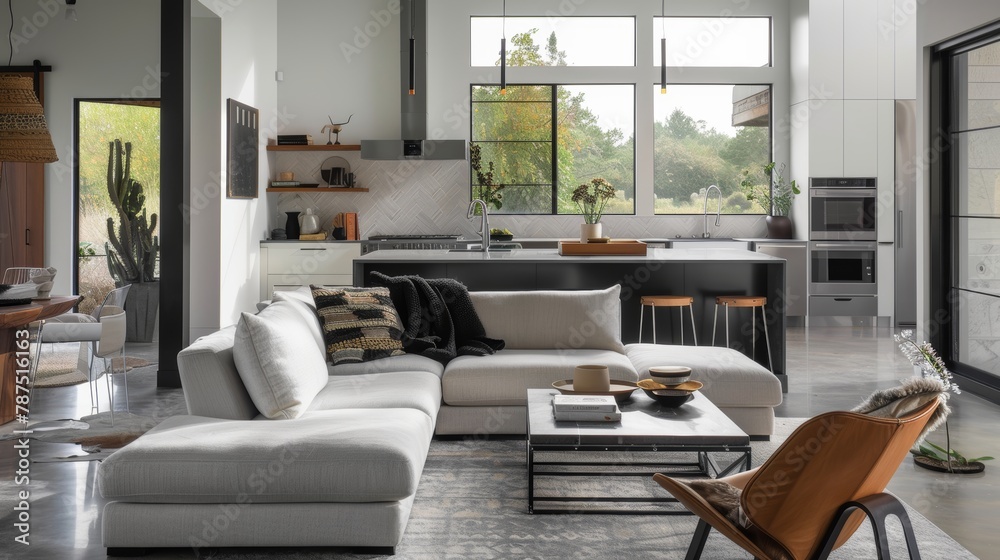 Fototapeta premium A modern minimalistic design with sleek lines and metallic accents AI generated illustration