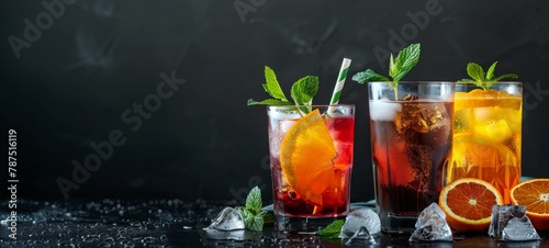 Three Glasses Filled With Different Types of Drinks
