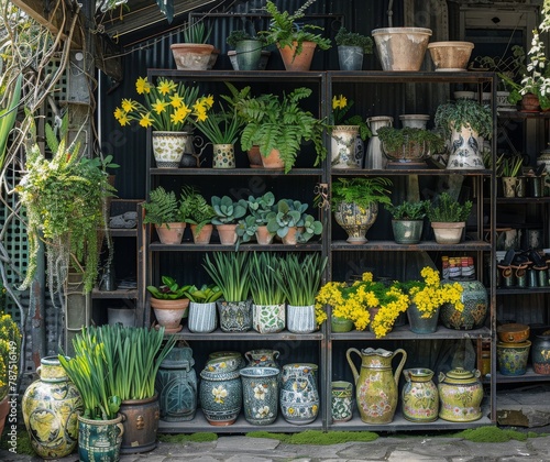 Shelf Filled With Potted Plants