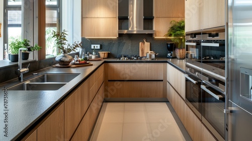 A modern kitchen with sleek countertops and stainless steel appliances AI generated illustration