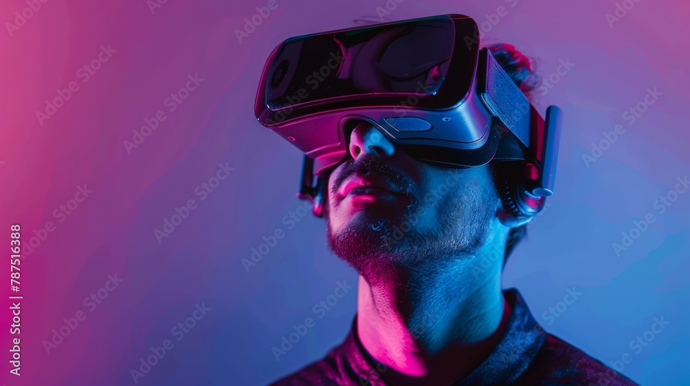 Close-up man wearing vr glasses Close-up man wearing vr glasses