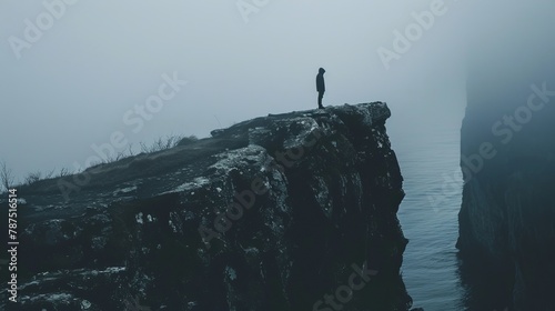 A mysterious figure standing at the edge of a cliff AI generated illustration