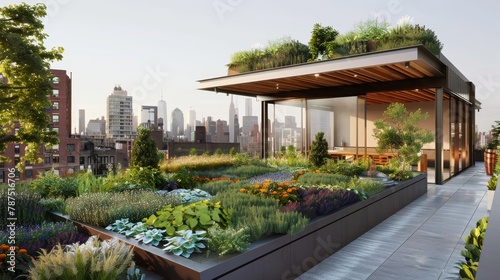 A plan for a sustainable urban rooftop garden  AI generated illustration © ArtStage