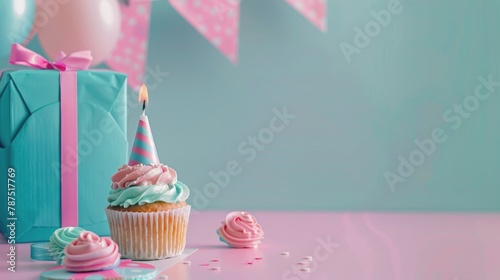 Cupcake With Lit Candle on Plate photo