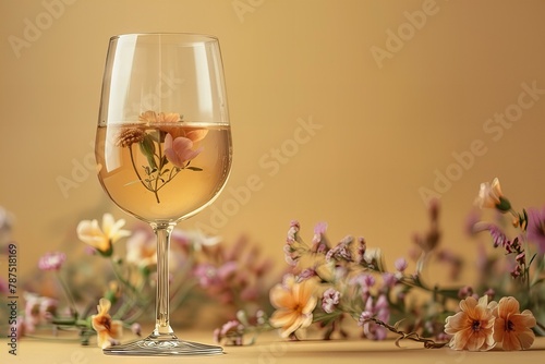 Wine glass on vibrant summer bacakground photo