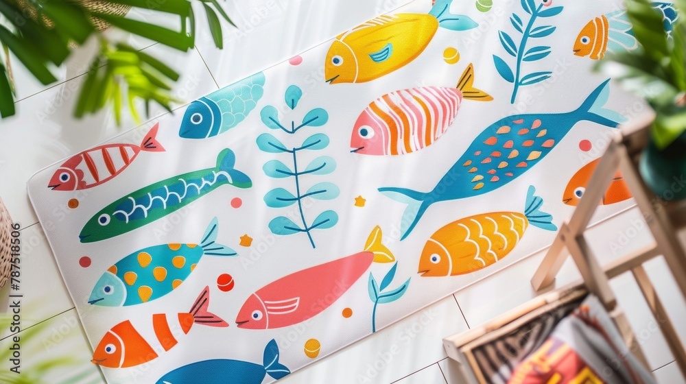 Blank mockup of a rubber nonslip bathroom mat with a fun and playful fish design. . Blank mockup of a rubber nonslip bathroom mat with a fun and playful fish design. .