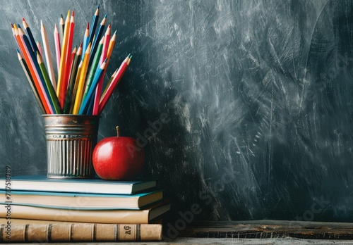 Red Apple on Top of Stack of Books