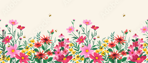 Floral seamless border. Vector design for paper, cover, fabric, interior decor and other