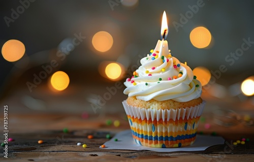 Cupcake With White Frosting and Sprinkles