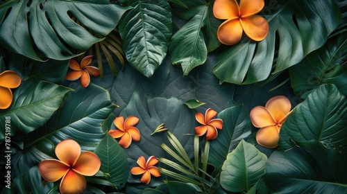 Blue Background With Oranges, Palm Leaves, Sunglasses, and a Hat