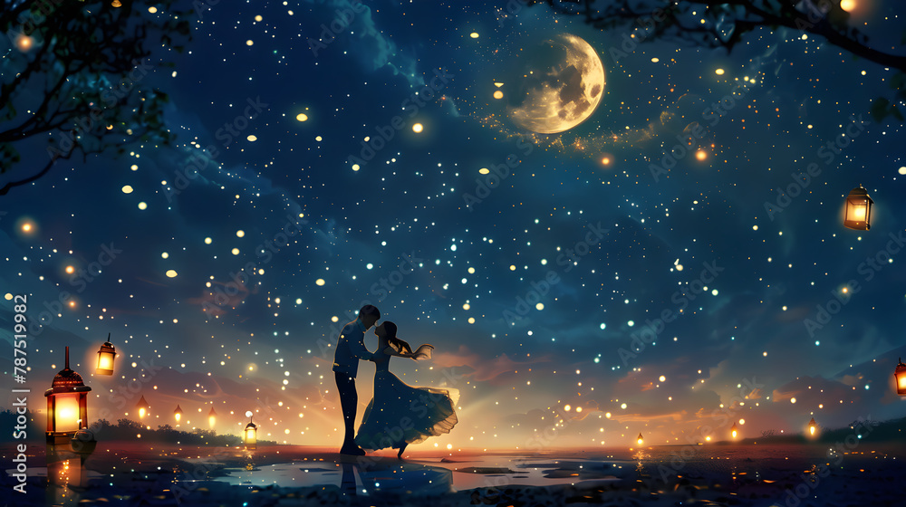 Starry Night Romance: A Couple Dancing Under the Moonlight