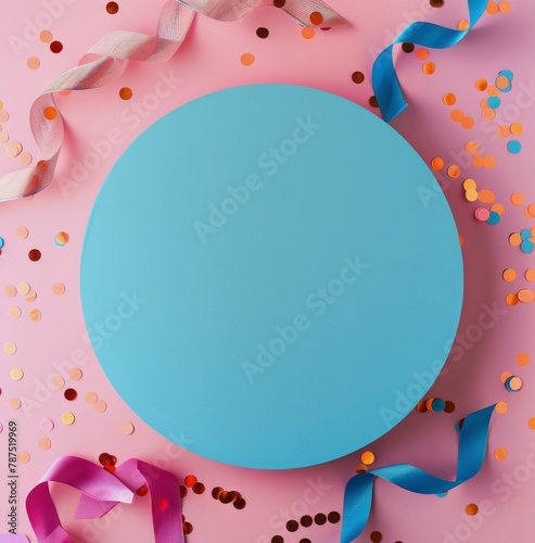 Blue Cake With Sprinkles on Pink Background