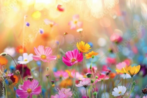 Field of Colorful Flowers Under Shining Sun